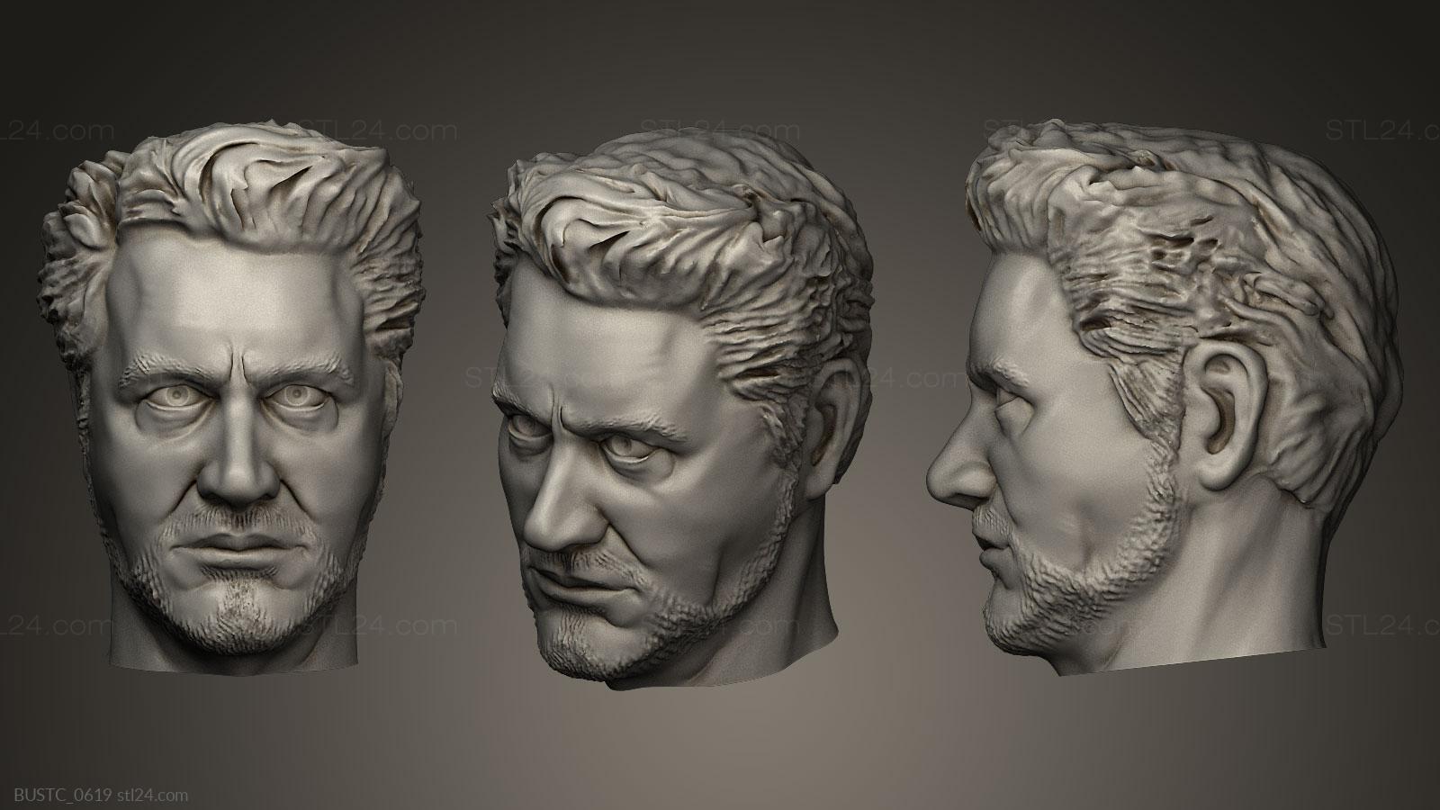 Бюсты и барельефы известных личностей (ТОНИ СТАРК голова, BUSTC_0619) 3D модель для ЧПУ станка